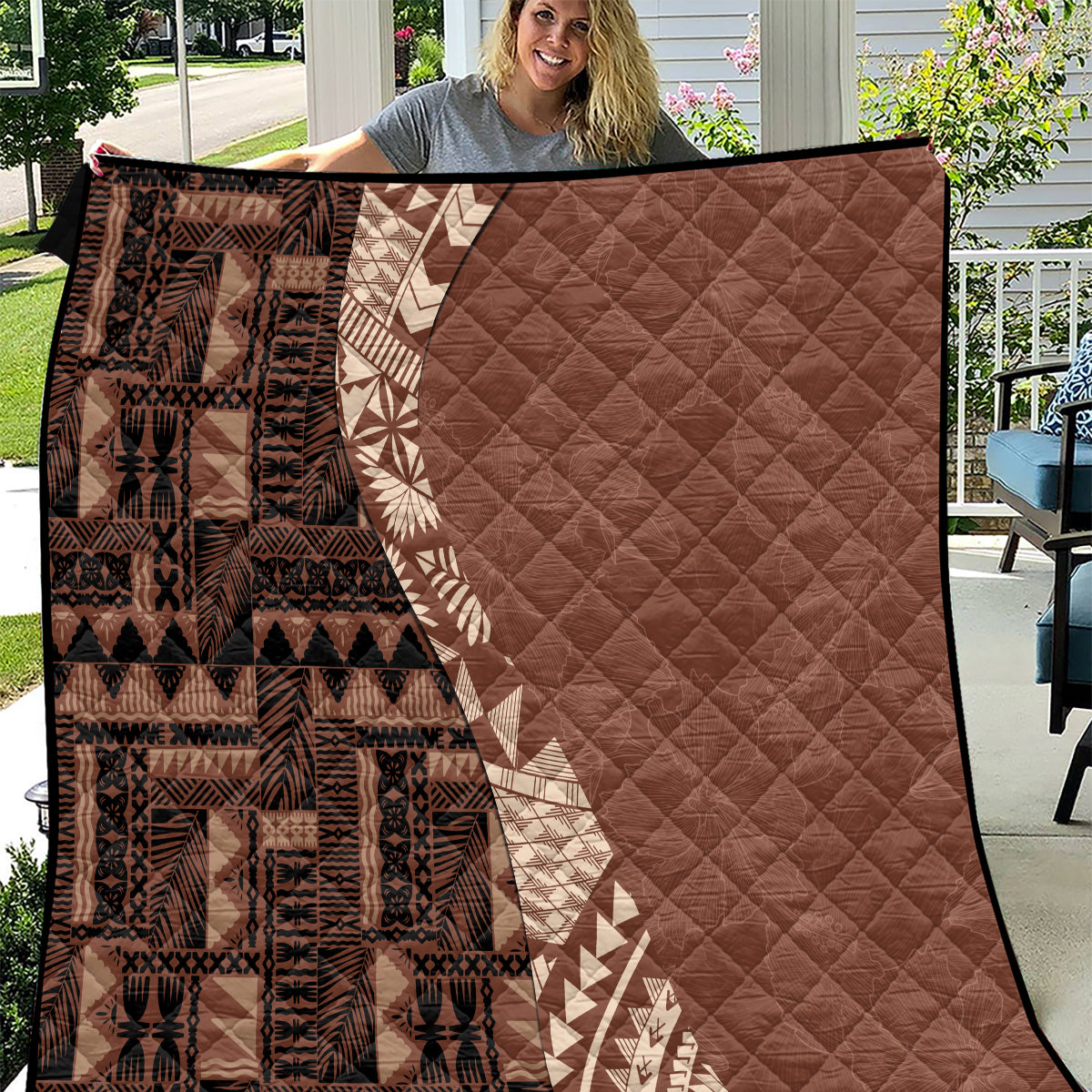 Bula Fiji Quilt Tribal Masi Tapa - Brown LT7 Brown - Polynesian Pride