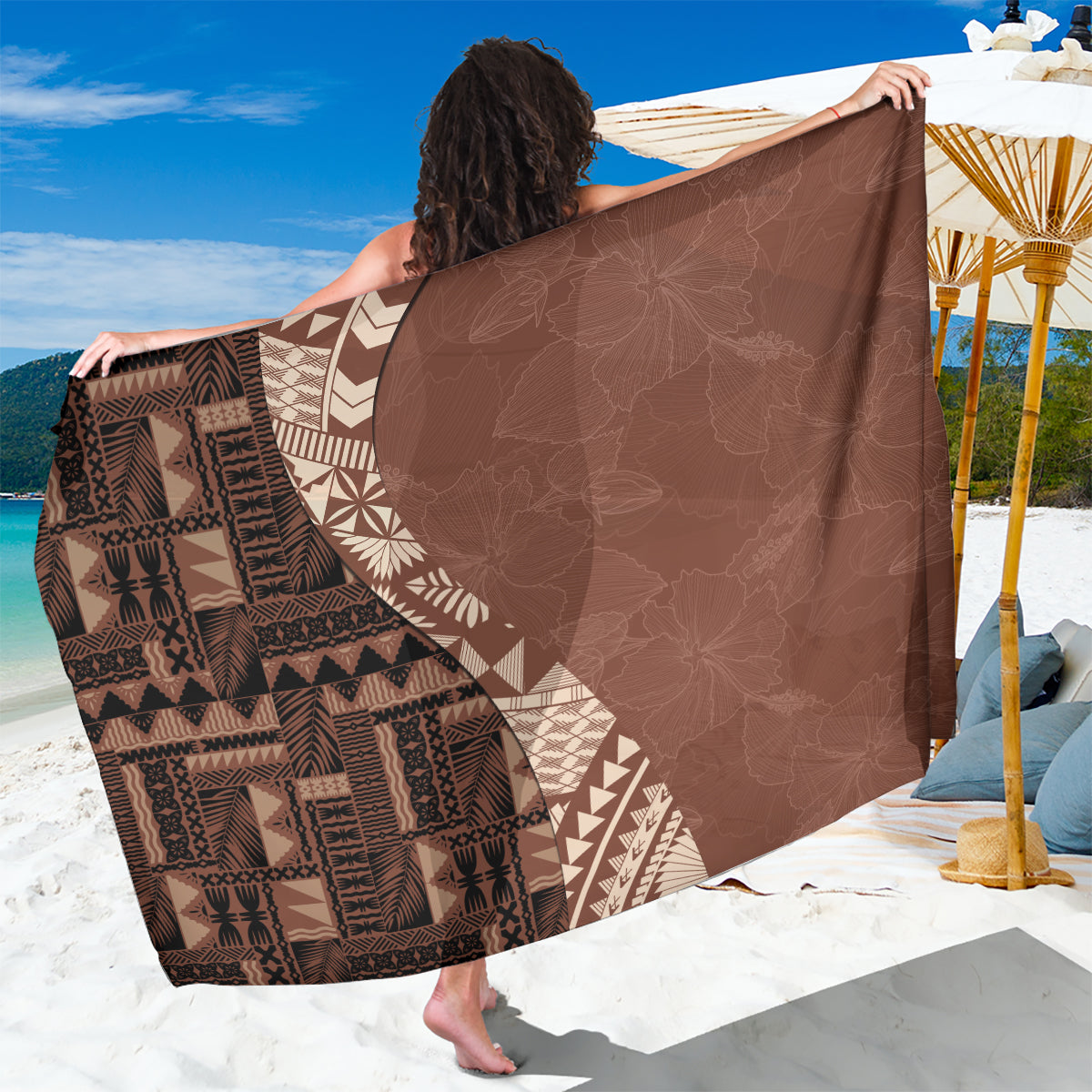 Bula Fiji Sarong Tribal Masi Tapa - Brown LT7 One Size 44 x 66 inches Brown - Polynesian Pride