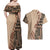 Bula Fiji Couples Matching Off Shoulder Maxi Dress and Hawaiian Shirt Tribal Masi Tapa - Beige LT7 - Polynesian Pride