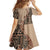 Bula Fiji Family Matching Off Shoulder Long Sleeve Dress and Hawaiian Shirt Tribal Masi Tapa - Beige LT7 - Polynesian Pride