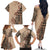 Bula Fiji Family Matching Off Shoulder Long Sleeve Dress and Hawaiian Shirt Tribal Masi Tapa - Beige LT7 - Polynesian Pride