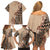 Bula Fiji Family Matching Off Shoulder Short Dress and Hawaiian Shirt Tribal Masi Tapa - Beige LT7 - Polynesian Pride