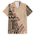 Bula Fiji Family Matching Off Shoulder Short Dress and Hawaiian Shirt Tribal Masi Tapa - Beige LT7 Dad's Shirt - Short Sleeve Beige - Polynesian Pride