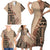 Bula Fiji Family Matching Short Sleeve Bodycon Dress and Hawaiian Shirt Tribal Masi Tapa - Beige LT7 - Polynesian Pride