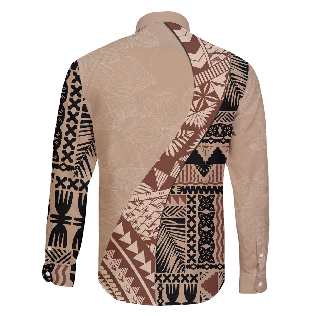 Bula Fiji Family Matching Short Sleeve Bodycon Dress and Hawaiian Shirt Tribal Masi Tapa - Beige LT7 - Polynesian Pride