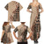 Bula Fiji Family Matching Summer Maxi Dress and Hawaiian Shirt Tribal Masi Tapa - Beige LT7 - Polynesian Pride