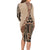 Bula Fiji Long Sleeve Bodycon Dress Tribal Masi Tapa - Beige LT7 - Polynesian Pride