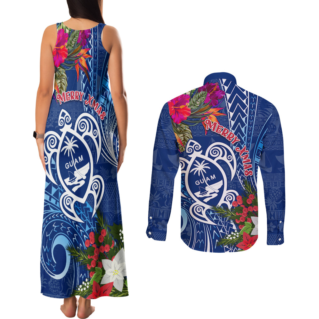 Guam Christmas Couples Matching Tank Maxi Dress and Long Sleeve Button Shirt Turtle Mix Tapa Felis Pasgua LT7 - Polynesian Pride