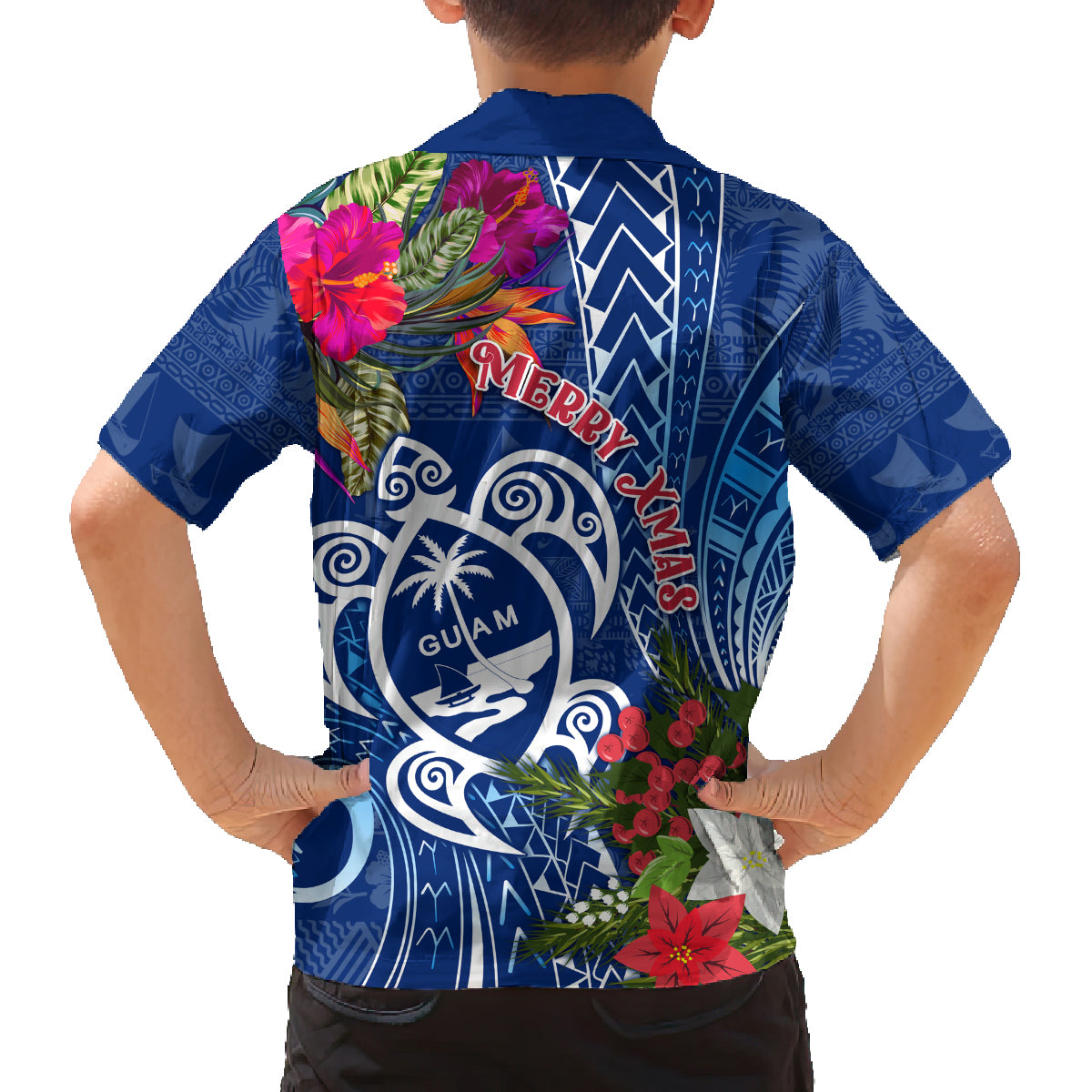 Guam Christmas Family Matching Off Shoulder Long Sleeve Dress and Hawaiian Shirt Turtle Mix Tapa Felis Pasgua LT7 - Polynesian Pride