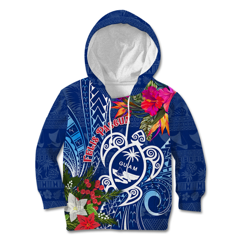 Guam Christmas Kid Hoodie Turtle Mix Tapa Felis Pasgua LT7 Blue - Polynesian Pride