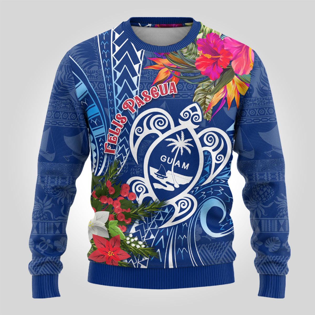 Guam Christmas Ugly Christmas Sweater Turtle Mix Tapa Felis Pasgua LT7 - Polynesian Pride