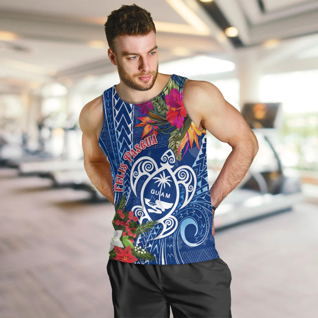 Guam Christmas Men Tank Top Turtle Mix Tapa Felis Pasgua LT7 Blue - Polynesian Pride