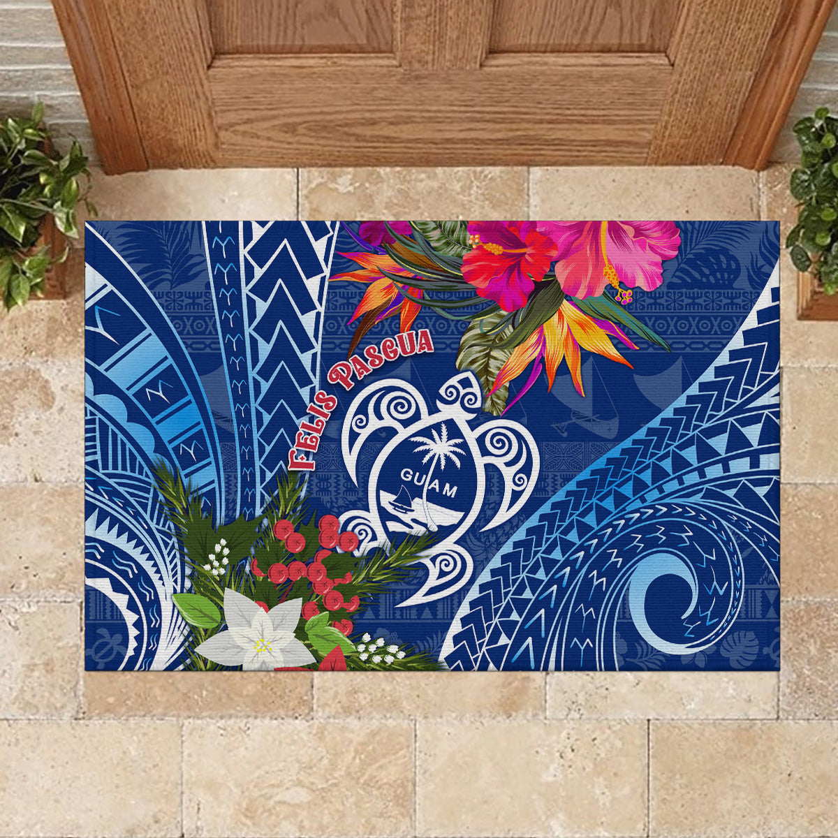 Guam Christmas Rubber Doormat Turtle Mix Tapa Felis Pasgua LT7 - Polynesian Pride