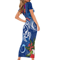 Guam Christmas Short Sleeve Bodycon Dress Turtle Mix Tapa Felis Pasgua LT7 - Polynesian Pride