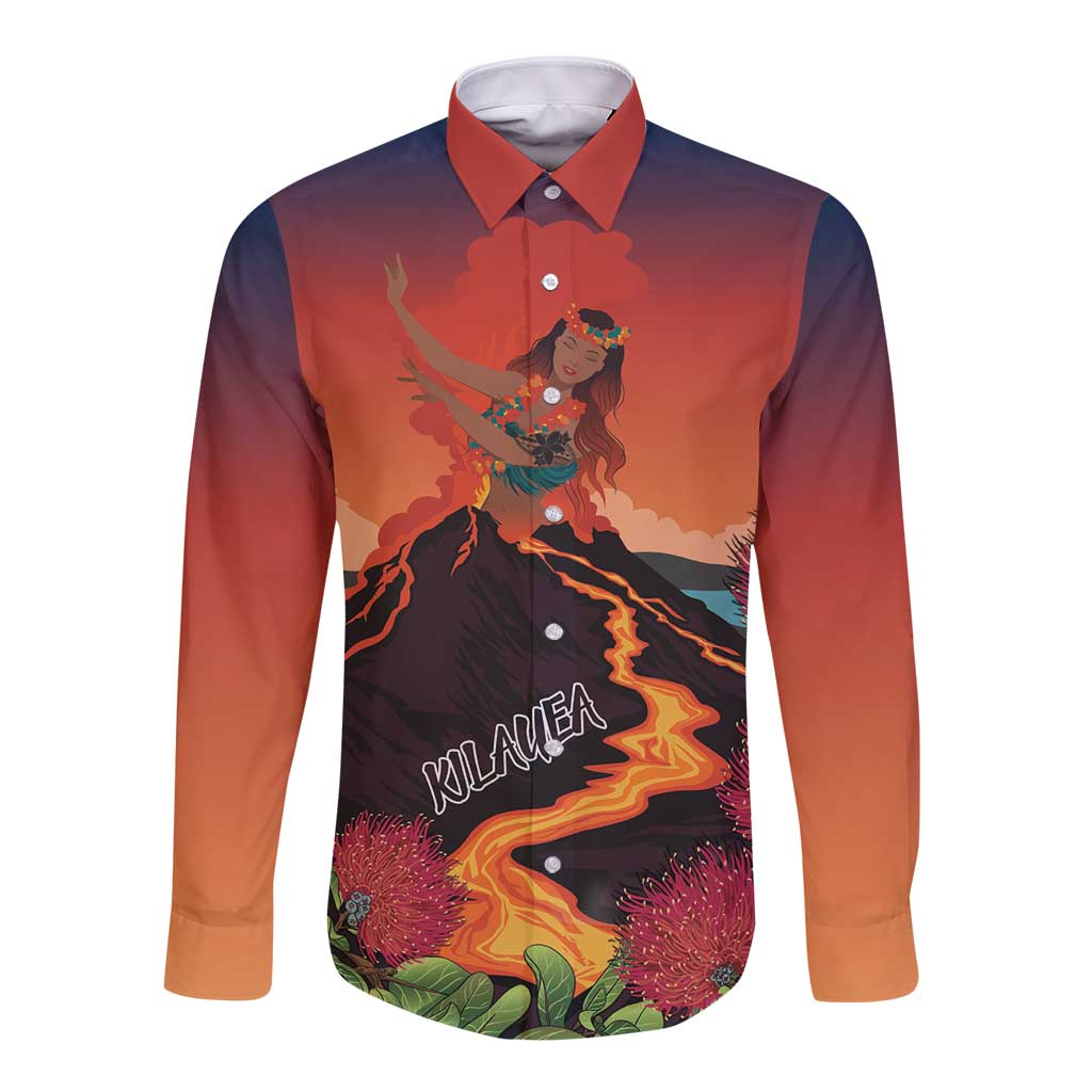 Hawaii Kilauea Volcano Long Sleeve Button Shirt Pele Goddess