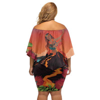 Hawaii Kilauea Volcano Off Shoulder Short Dress Pele Goddess