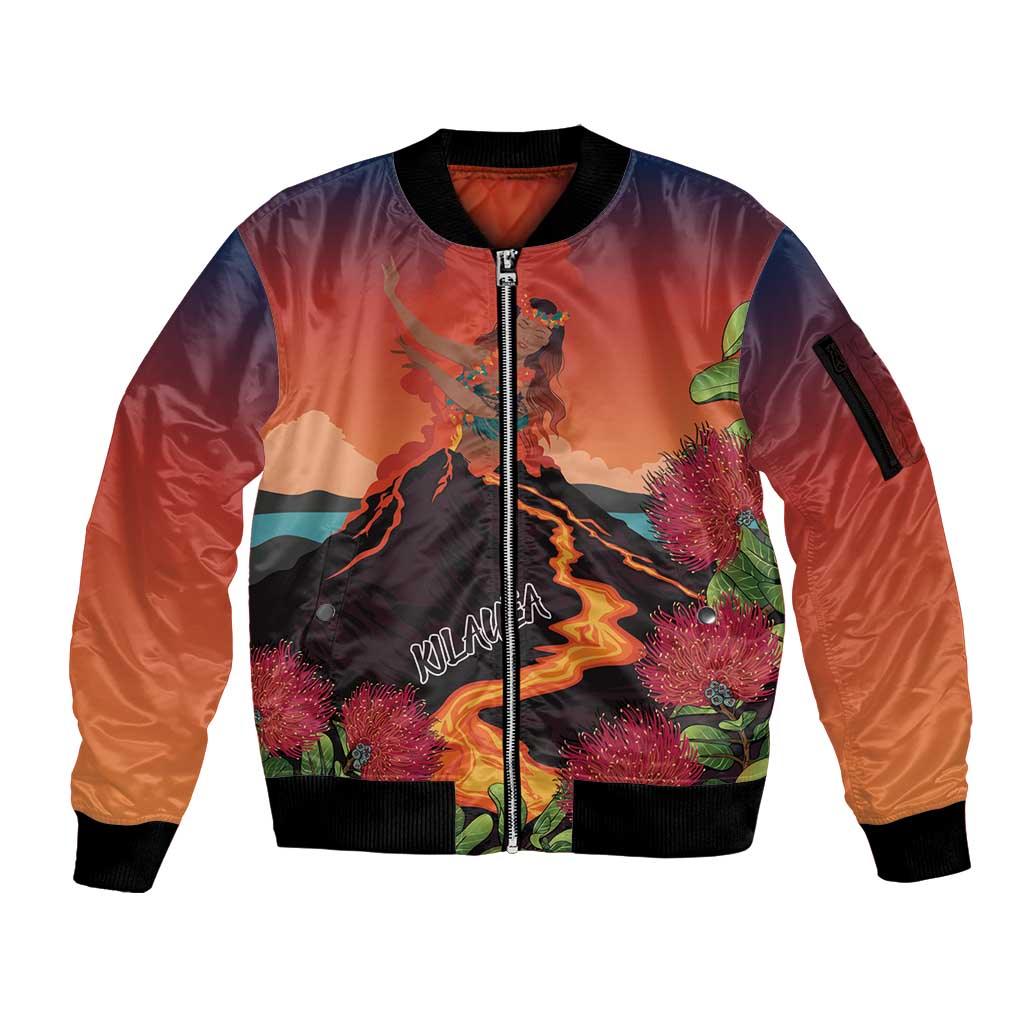 Hawaii Kilauea Volcano Sleeve Zip Bomber Jacket Pele Goddess