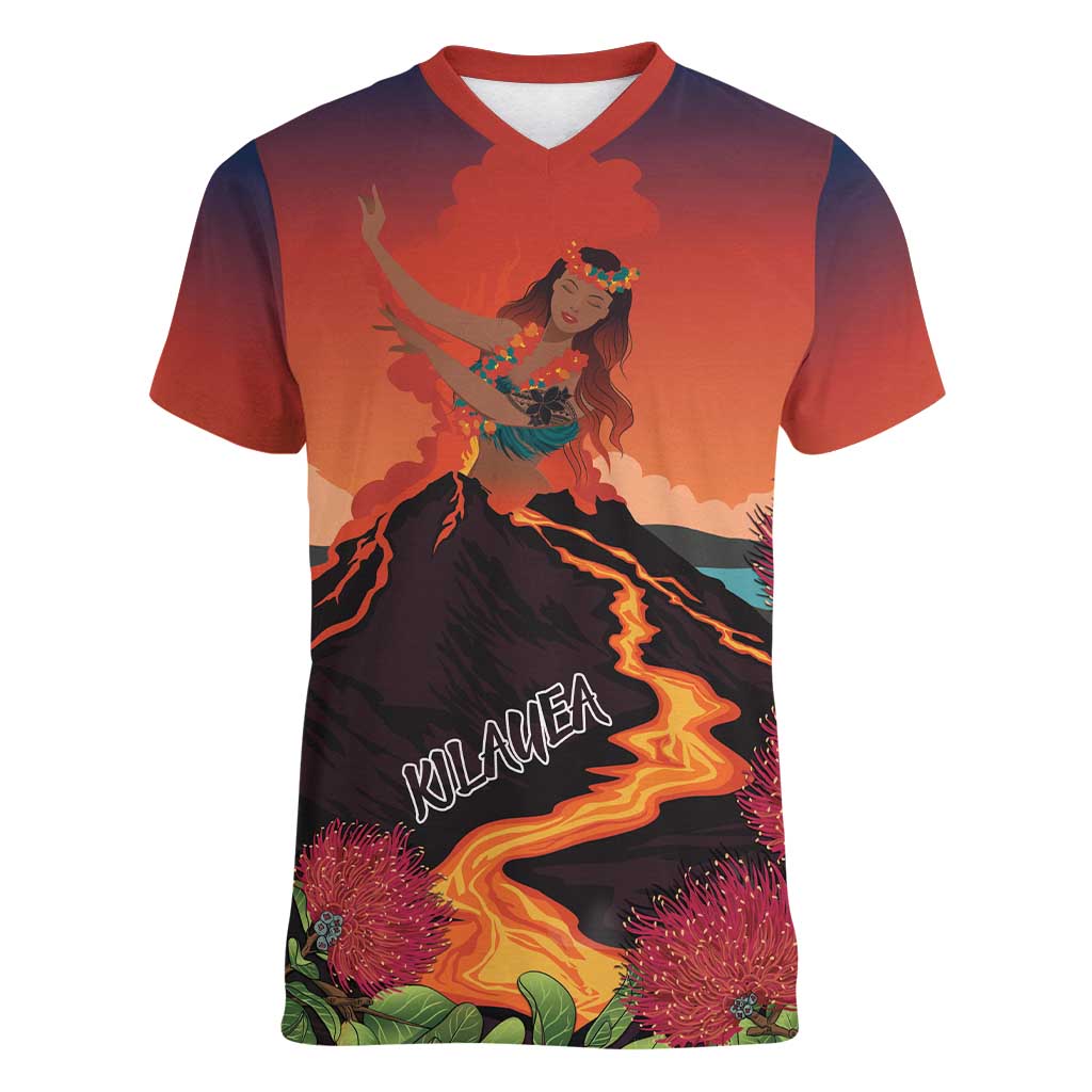 Hawaii Kilauea Volcano Women V-Neck T-Shirt Pele Goddess LT7 Female Colorful - Polynesian Pride