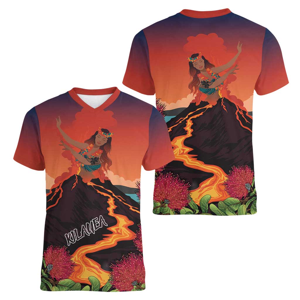 Hawaii Kilauea Volcano Women V-Neck T-Shirt Pele Goddess LT7 - Polynesian Pride