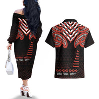 Maori Waitangi Couples Matching Off The Shoulder Long Sleeve Dress and Hawaiian Shirt Kotahitanga Poutama Mix Whakairo - Polynesian Pride
