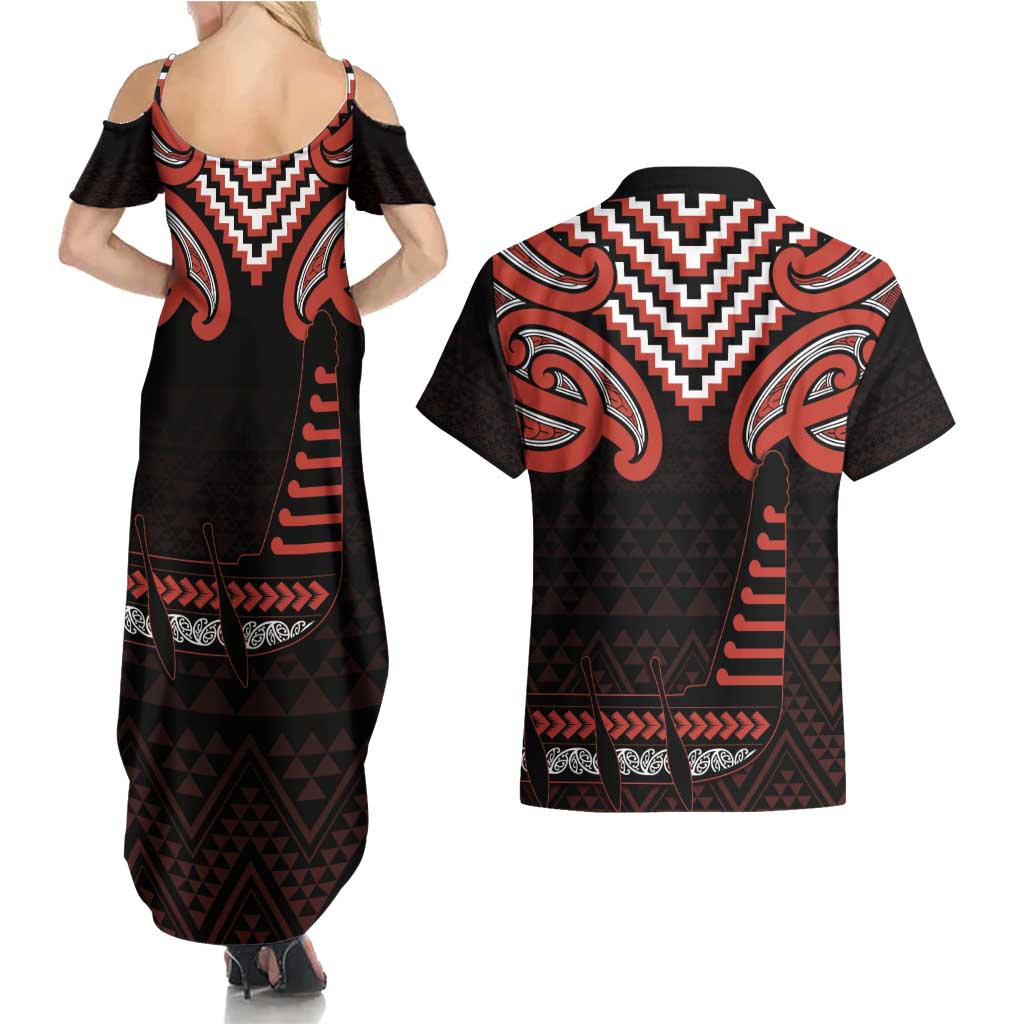 Maori Waitangi Couples Matching Summer Maxi Dress and Hawaiian Shirt Kotahitanga Poutama Mix Whakairo - Polynesian Pride