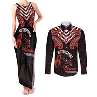 Maori Waitangi Couples Matching Tank Maxi Dress and Long Sleeve Button Shirt Kotahitanga Poutama Mix Whakairo - Polynesian Pride