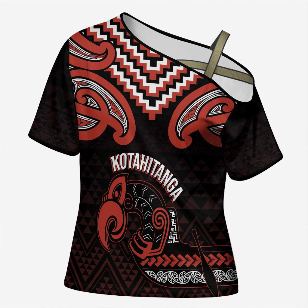 Maori Waitangi Cross Shoulder Shirt Kotahitanga Poutama Mix Whakairo - Polynesian Pride