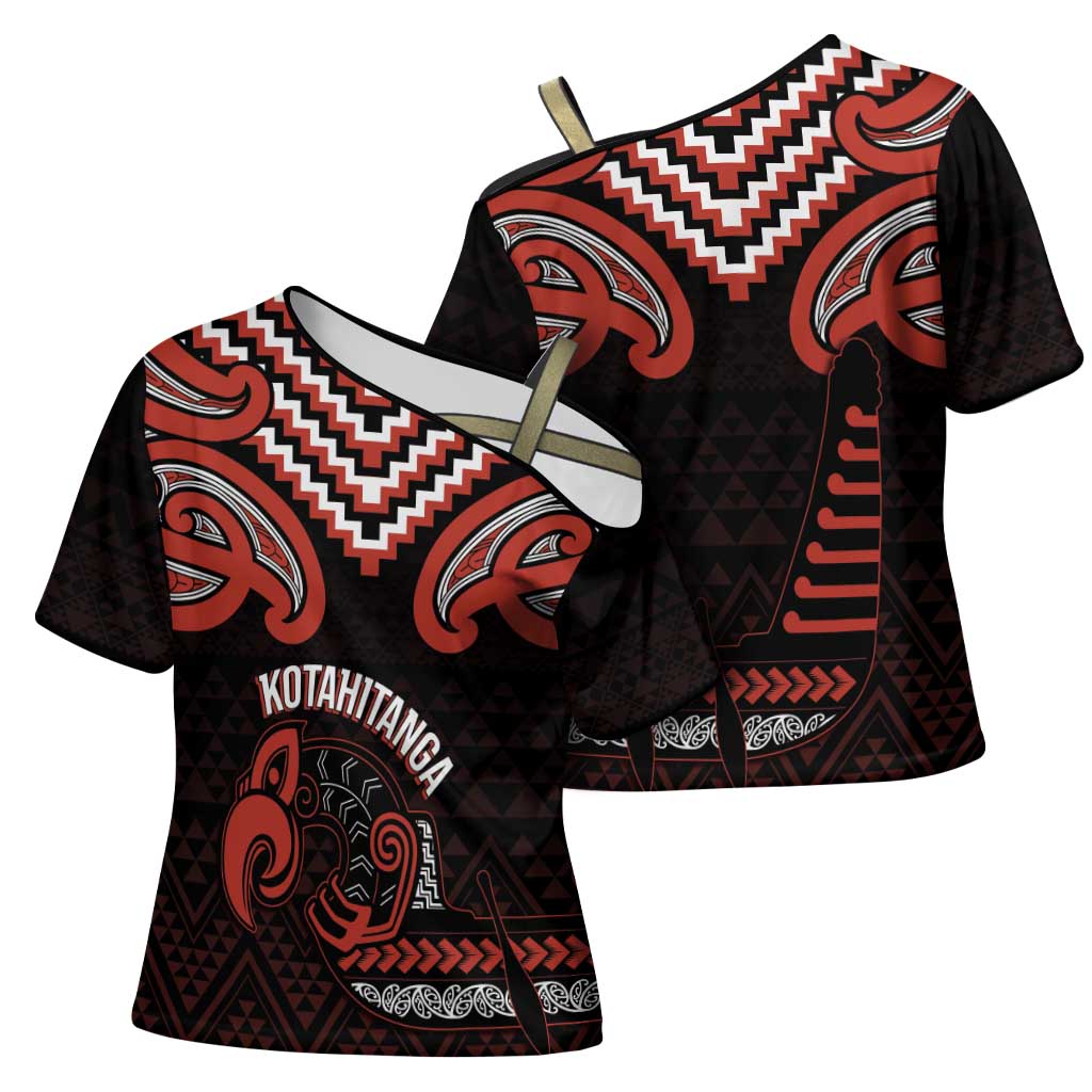Maori Waitangi Cross Shoulder Shirt Kotahitanga Poutama Mix Whakairo - Polynesian Pride