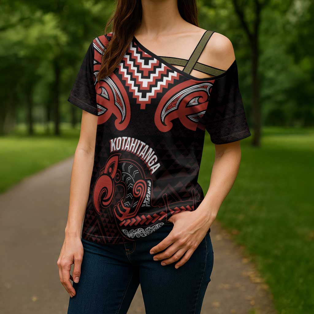 Maori Waitangi Cross Shoulder Shirt Kotahitanga Poutama Mix Whakairo - Polynesian Pride