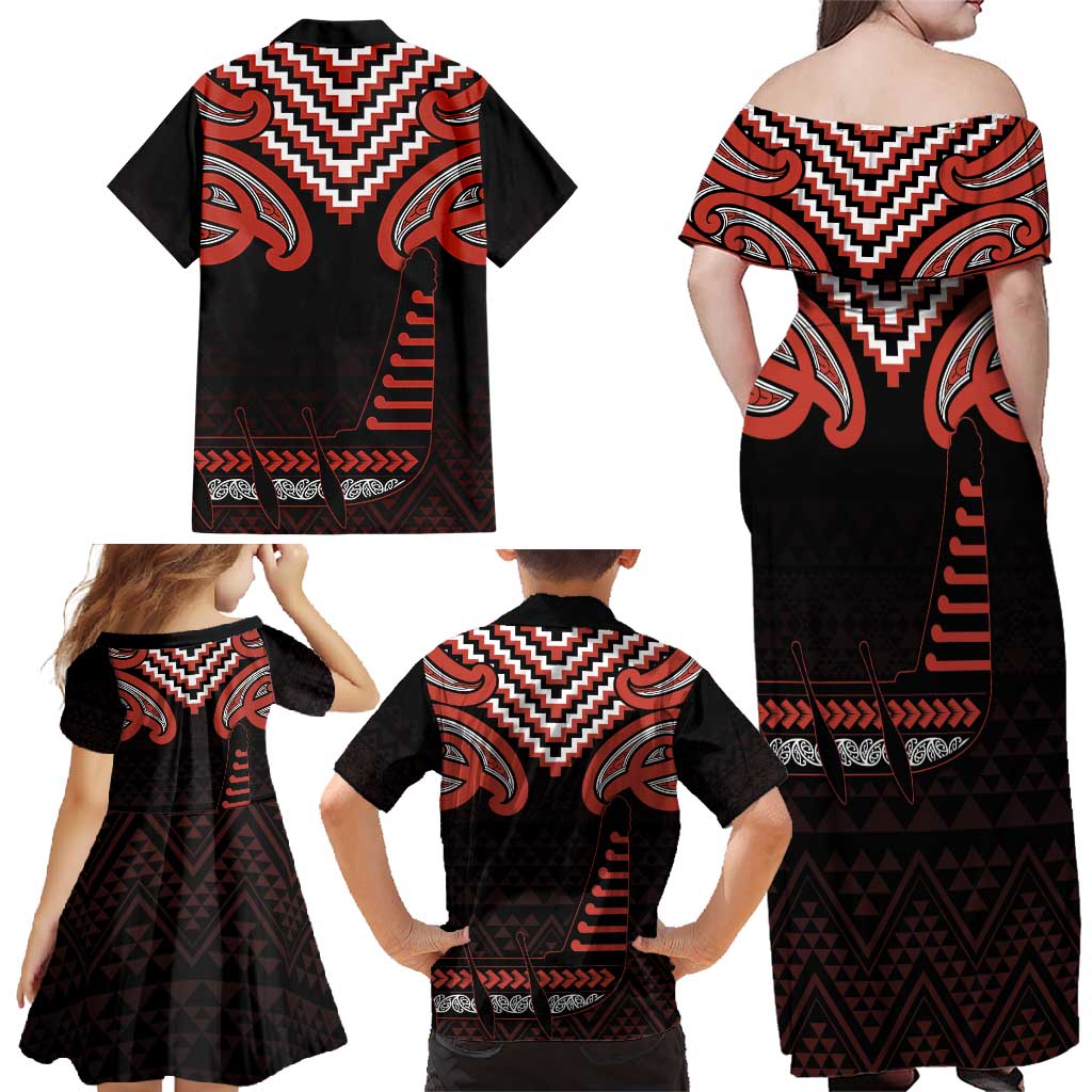 Maori Waitangi Family Matching Off Shoulder Maxi Dress and Hawaiian Shirt Kotahitanga Poutama Mix Whakairo - Polynesian Pride