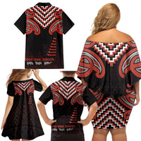 Maori Waitangi Family Matching Off Shoulder Short Dress and Hawaiian Shirt Kotahitanga Poutama Mix Whakairo - Polynesian Pride