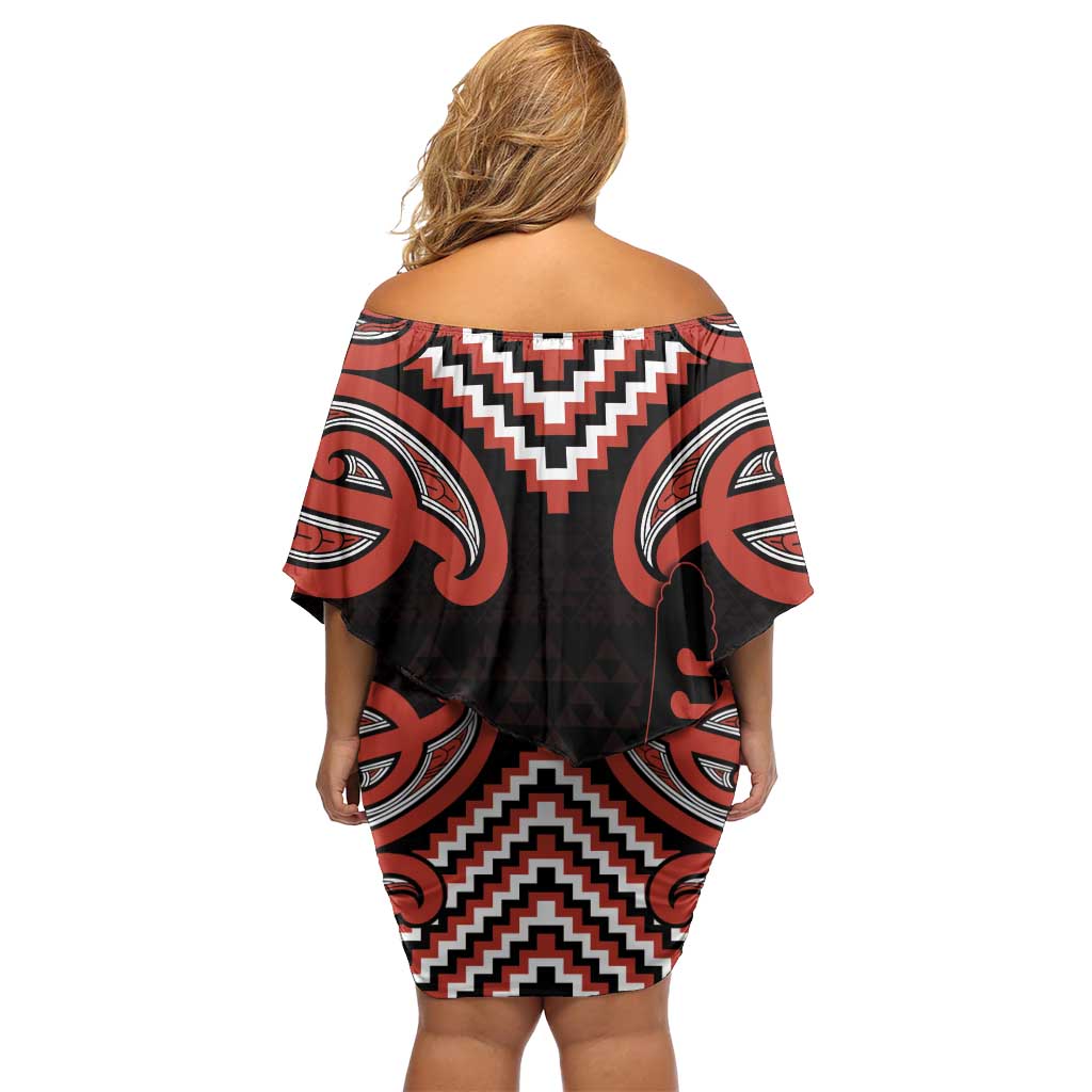 Maori Waitangi Family Matching Off Shoulder Short Dress and Hawaiian Shirt Kotahitanga Poutama Mix Whakairo - Polynesian Pride