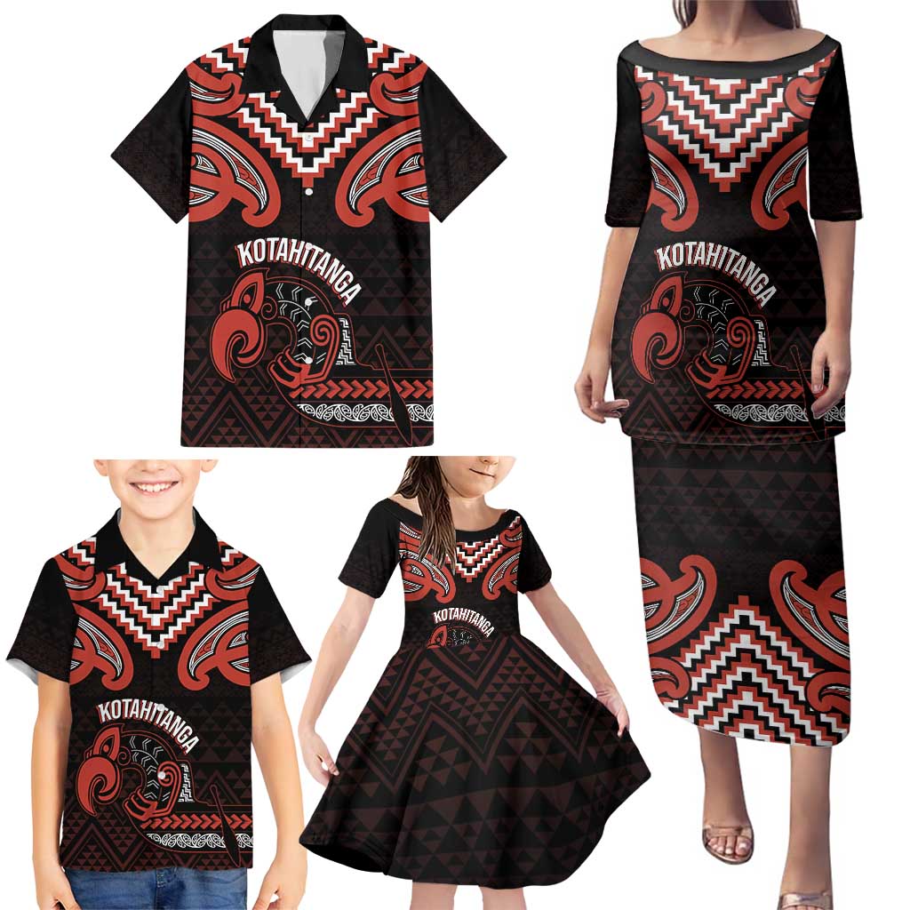 Maori Waitangi Family Matching Puletasi and Hawaiian Shirt Kotahitanga Poutama Mix Whakairo - Polynesian Pride