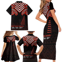 Maori Waitangi Family Matching Short Sleeve Bodycon Dress and Hawaiian Shirt Kotahitanga Poutama Mix Whakairo - Polynesian Pride