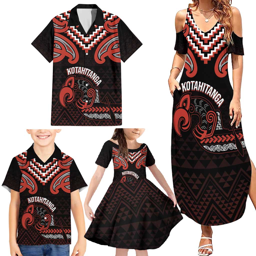 Maori Waitangi Family Matching Summer Maxi Dress and Hawaiian Shirt Kotahitanga Poutama Mix Whakairo - Polynesian Pride