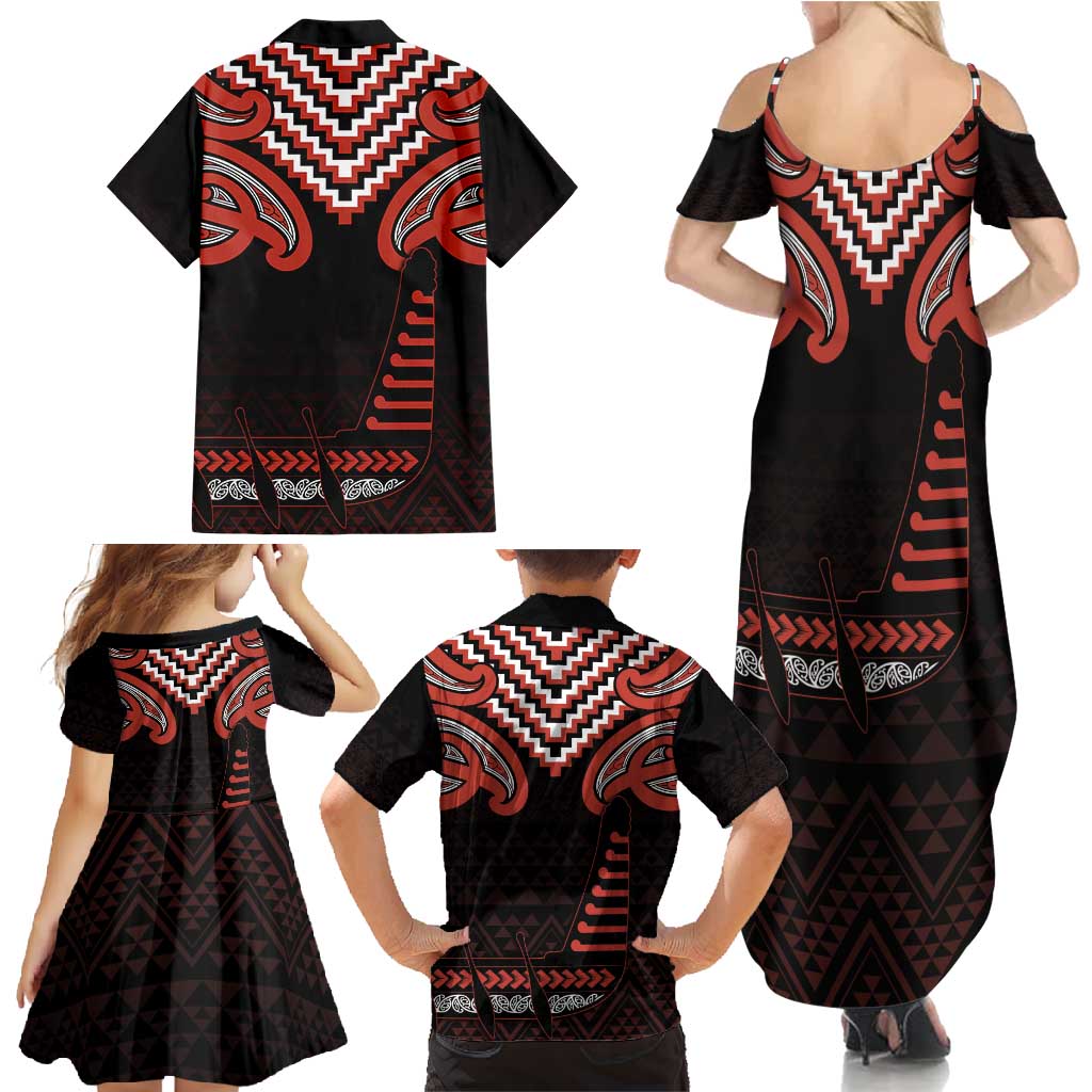 Maori Waitangi Family Matching Summer Maxi Dress and Hawaiian Shirt Kotahitanga Poutama Mix Whakairo - Polynesian Pride