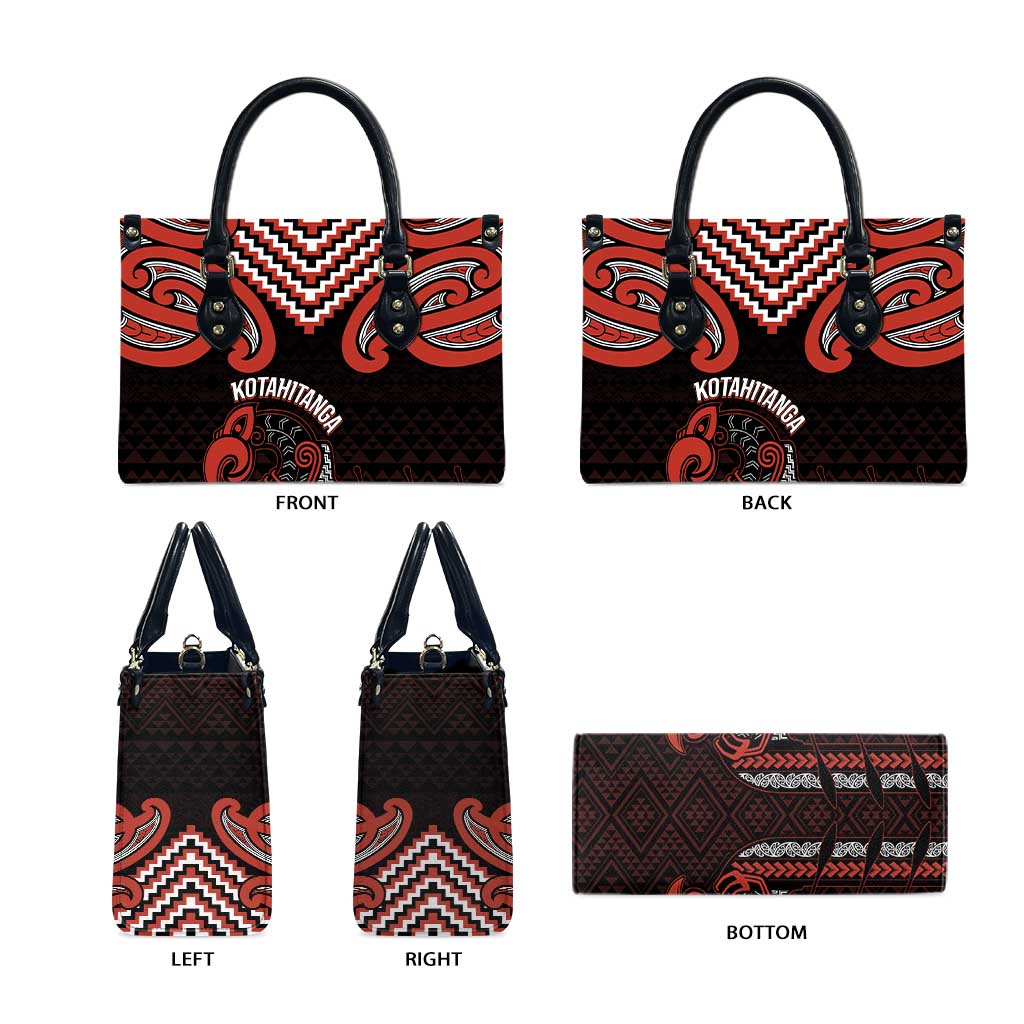 Maori Waitangi Leather Bag Kotahitanga Poutama Mix Whakairo - Polynesian Pride