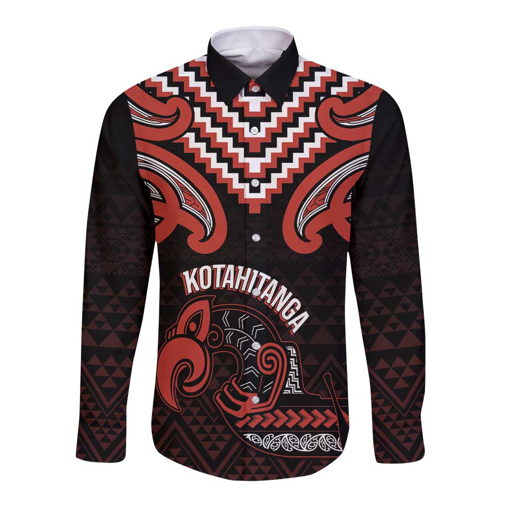 Maori Waitangi Long Sleeve Button Shirt Kotahitanga Poutama Mix Whakairo - Polynesian Pride