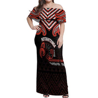 Maori Waitangi Off Shoulder Maxi Dress Kotahitanga Poutama Mix Whakairo - Polynesian Pride