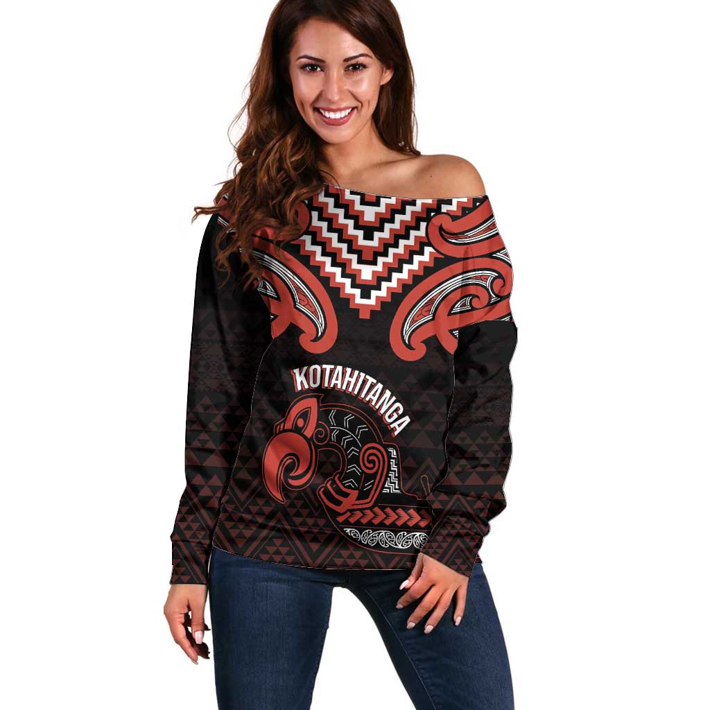 Maori Waitangi Off Shoulder Sweater Kotahitanga Poutama Mix Whakairo - Polynesian Pride