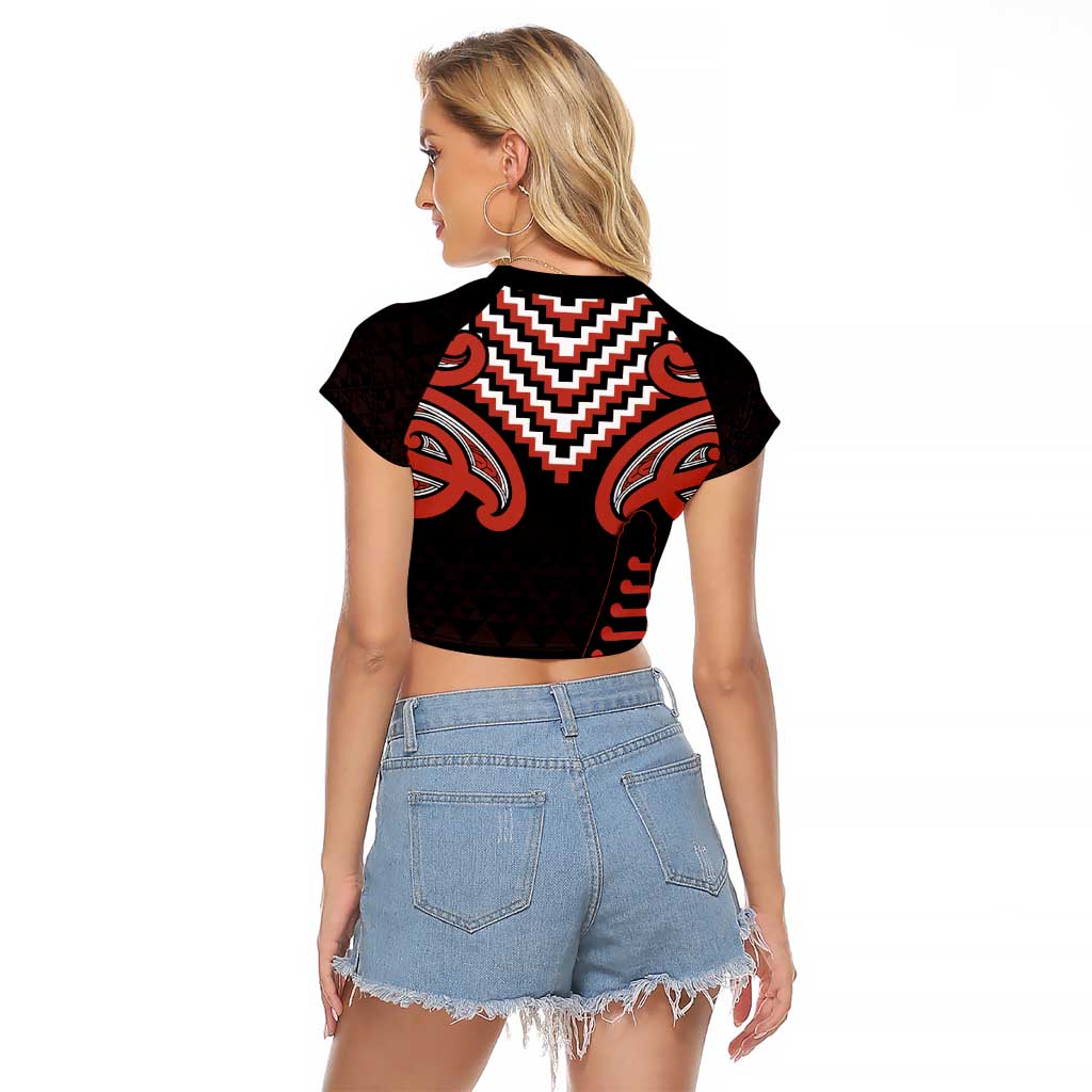Maori Waitangi Raglan Cropped T Shirt Kotahitanga Poutama Mix Whakairo - Polynesian Pride
