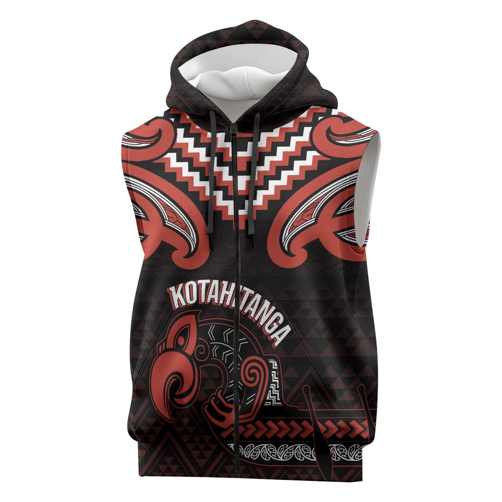 Maori Waitangi Sleeveless Zip Hoodie Kotahitanga Poutama Mix Whakairo - Polynesian Pride
