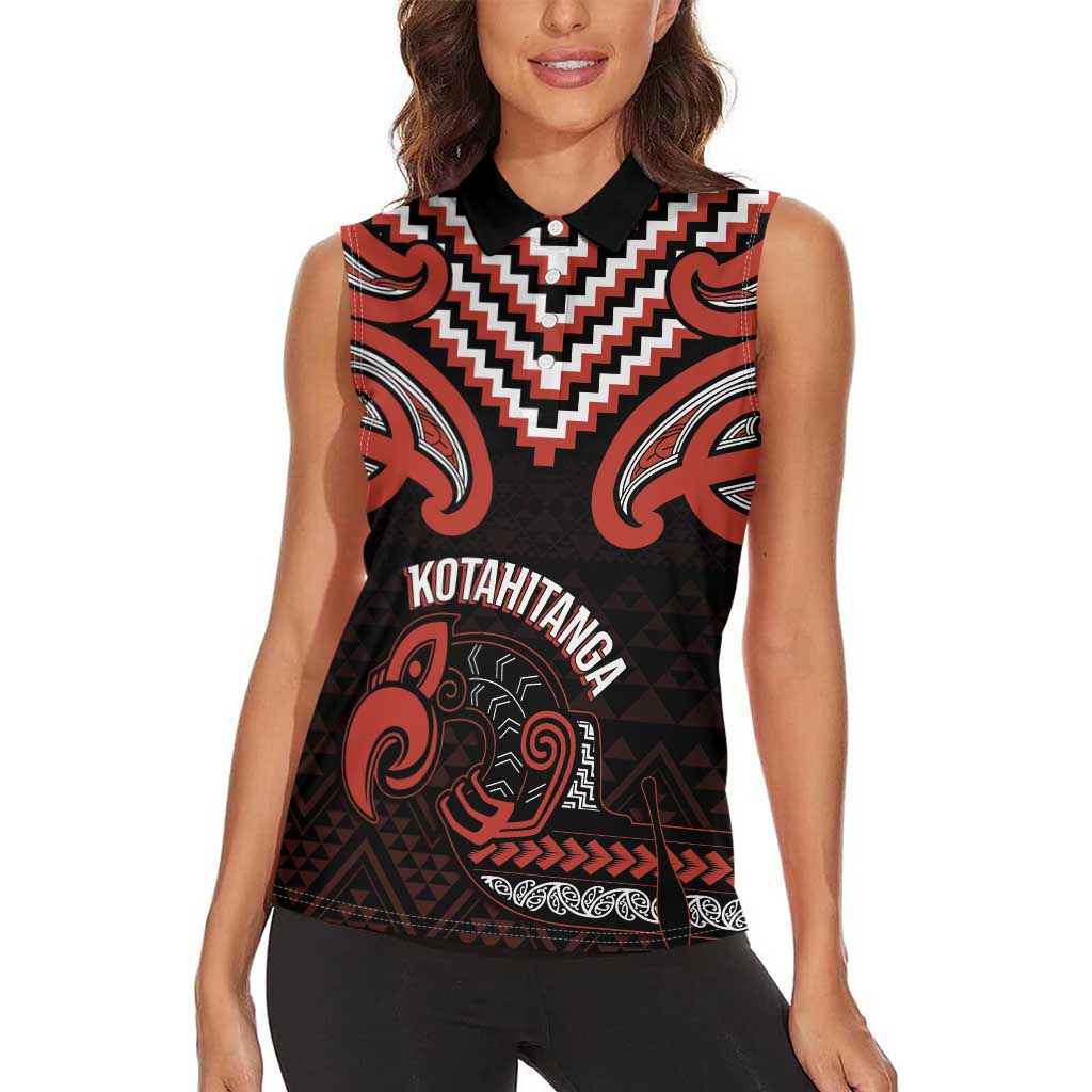 Maori Waitangi Women Sleeveless Polo Shirt Kotahitanga Poutama Mix Whakairo - Polynesian Pride