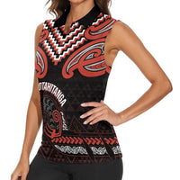 Maori Waitangi Women Sleeveless Polo Shirt Kotahitanga Poutama Mix Whakairo - Polynesian Pride