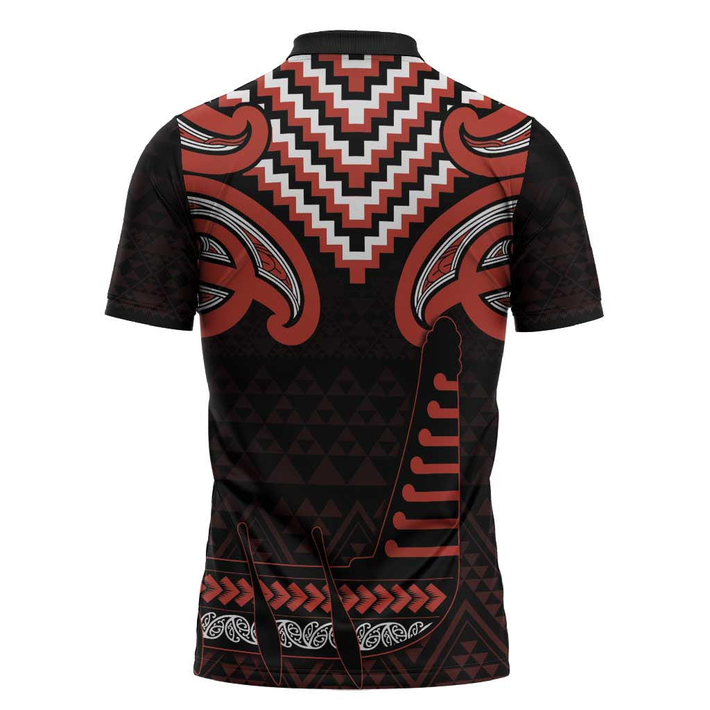 Maori Waitangi Zipper Polo Shirt Kotahitanga Poutama Mix Whakairo - Polynesian Pride