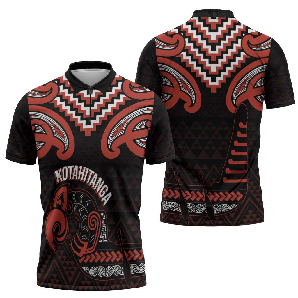 Maori Waitangi Zipper Polo Shirt Kotahitanga Poutama Mix Whakairo - Polynesian Pride