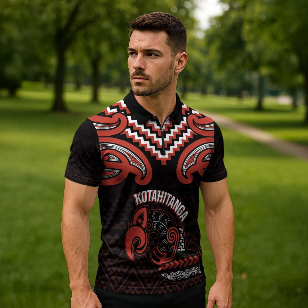 Maori Waitangi Zipper Polo Shirt Kotahitanga Poutama Mix Whakairo - Polynesian Pride
