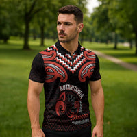 Maori Waitangi Zipper Polo Shirt Kotahitanga Poutama Mix Whakairo - Polynesian Pride