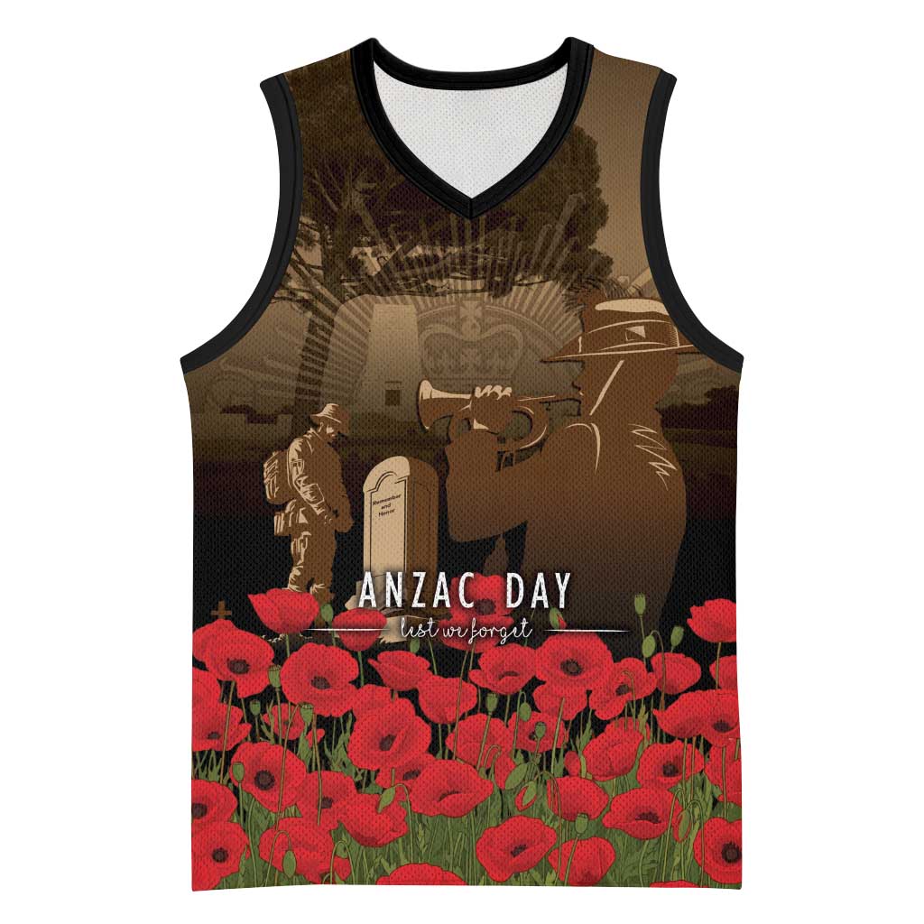 Australia - New Zealand ANZAC Lone Pine Basketball Jersey The Last Post LT7 Unisex Old Gold - Polynesian Pride