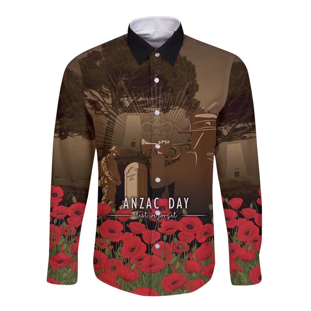 Australia - New Zealand ANZAC Lone Pine Long Sleeve Button Shirt The Last Post LT7 Unisex Old Gold - Polynesian Pride